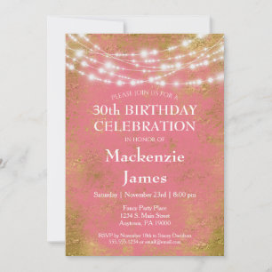 Pink Gold Lights Anniversaire Fête Invitation Adul