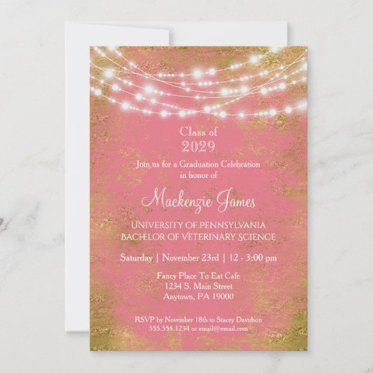Pink Gold Lights Graduation Party Invitation (Devant)