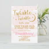 Pink Gold Little Star 1er Anniversaire Invitation (Debout devant)