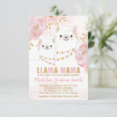 Pink Gold Llama Girl Baby shower Blush Floral Kaart (Staand voorkant)