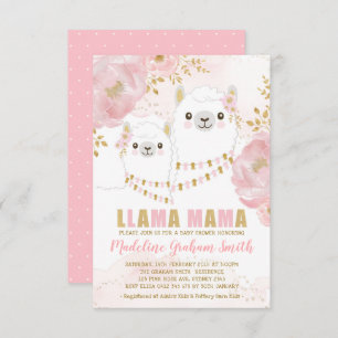 Pink Gold Llama Girl Baby shower Blush Floral Kaart