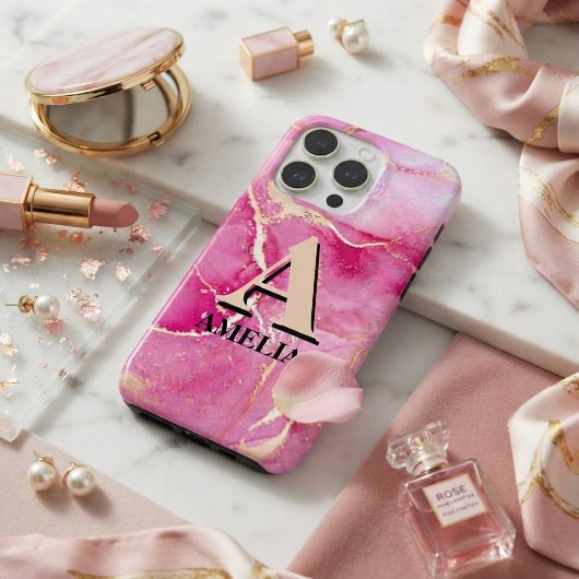 Pink Gold Marble Personalized Monogram 
