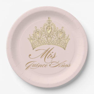 Pink Gold Mis Quince Anos Chic Elegant Tiara Papieren Bordje
