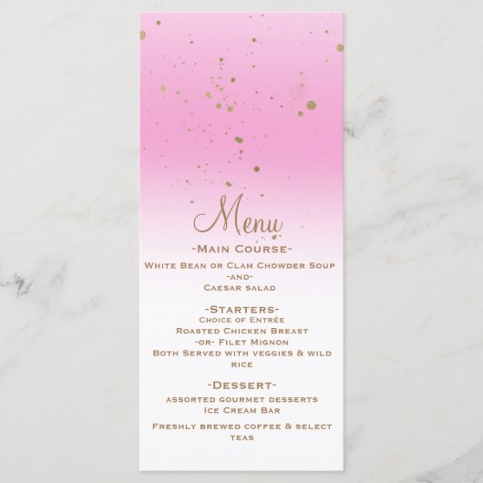 Pink Gold Modern Glam Confetti Party Menu Mariage (Devant)