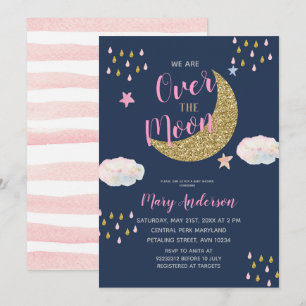 Pink Gold Moon Baby shower Kaart