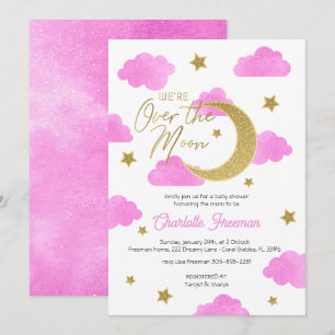 Pink Gold Moon & Stars Baby shower Uitnodiging