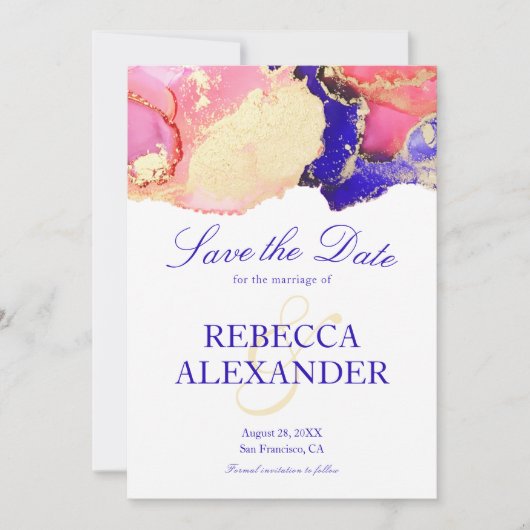 Pink Gold Paars Agate Wedding Save The Date (Voorkant)