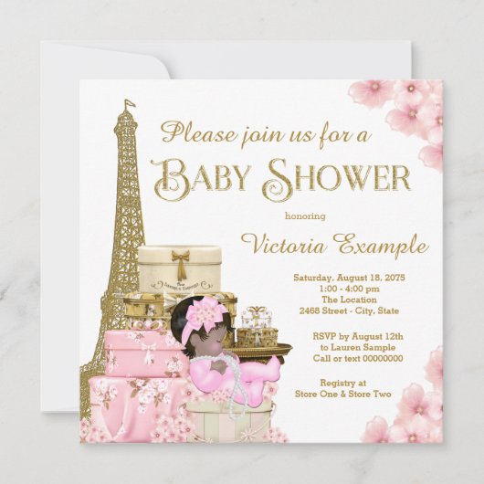 Pink Gold Paris Etnisch Meisje Baby shower Kaart (Voorkant)