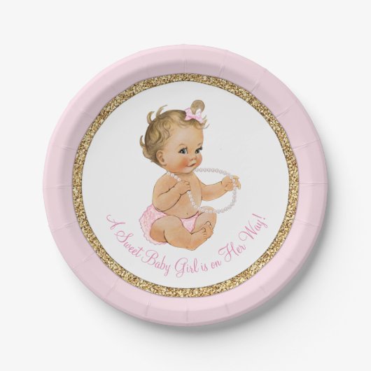 Pink Gold Pearl Girl Baby shower Papieren Bordje (Voorkant)
