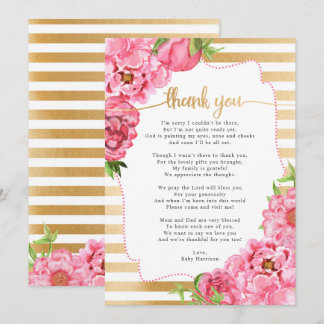 Pink Gold Peonies Baby shower bedankt Kaart