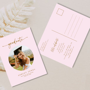 Pink & Gold Photo Graduate Graduate Invitation