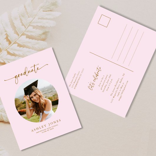 Pink & Gold Photo Graduate Graduate Invitation
