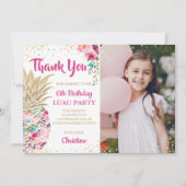 Pink Gold Pineapple Birthday Foto bedankt (Voorkant)