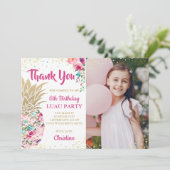 Pink Gold Pineapple Birthday Foto bedankt (Staand voorkant)