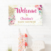 Pink Gold Pineapple Floral Baby shower Banner (Insitu)