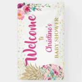 Pink Gold Pineapple Floral Baby shower Banner (Verticaal)