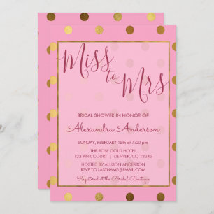 Pink & Gold Polka Dot Miss to Mrs Vrijgezellenfees Kaart