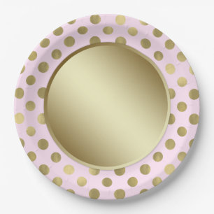 Pink Gold Polka Dot Verjaardagsfeestje Papieren Bordje
