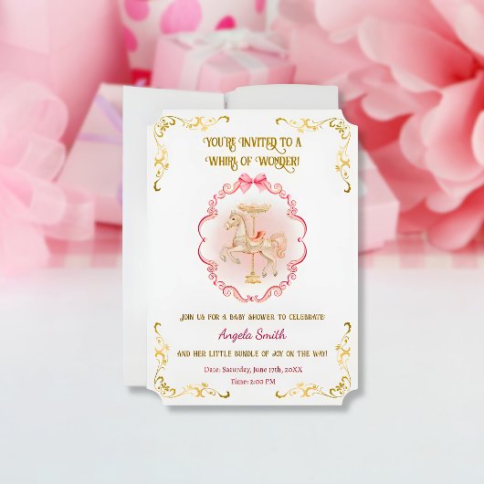 Pink & Gold Pony Dreams-Baby shower Invitation