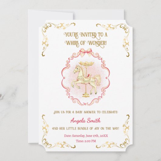 Pink & Gold Pony Dreams-Baby shower Invitation (Devant)