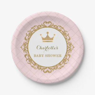 Pink Gold Princess Baby shower Party 7-inch Bord