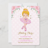 Pink Gold Princess Ballerina Tutu Birthday Invite Kaart (Voorkant)