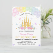 Pink Gold Princess Castle Invitation Anniversaire (Debout devant)