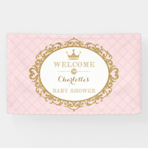 Pink Gold Princess Crown Baby shower Welkom Spandoek