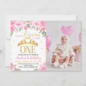 Pink Gold Princess Crown Invitation d'anniversaire (Devant)