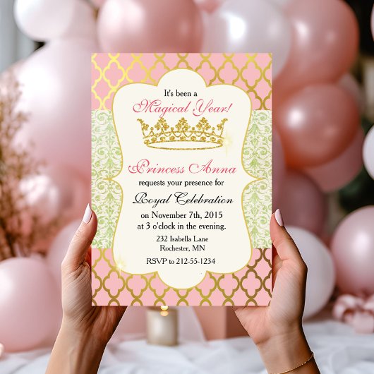 Pink & Gold Princess Girl Invitation d'anniversair