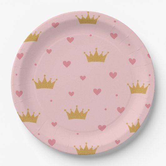 Pink & Gold Princess Pattern Paper Plate Papieren Bordje (Voorkant)