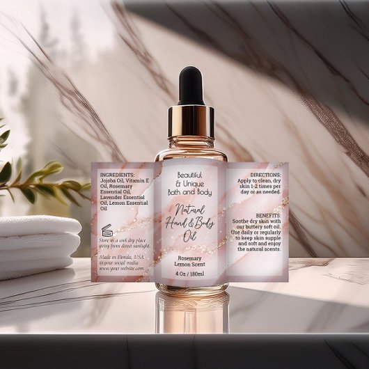 Pink Gold Produit Étiquette 4oz Huile Dropper ou B