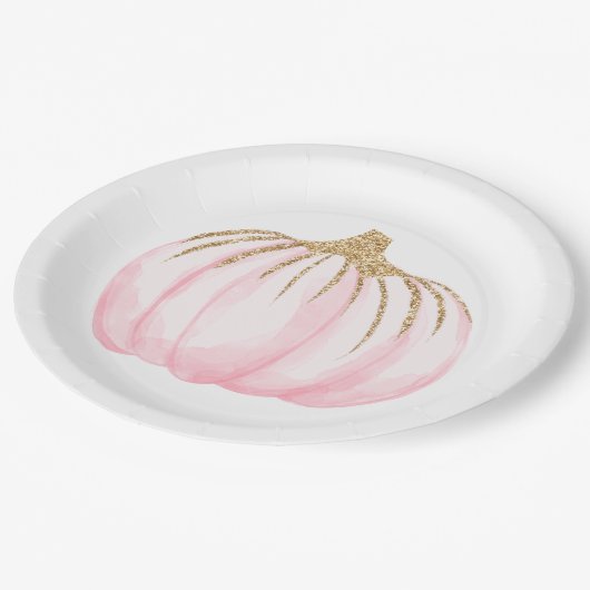 Pink Gold Pumpkins Herfst Party Thanksgiving Papieren Bordje (Gekanteld)