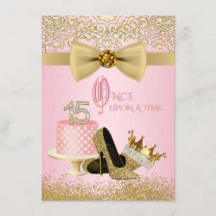 Pink Gold Quinceanera Princess 15th Birthday Kaart