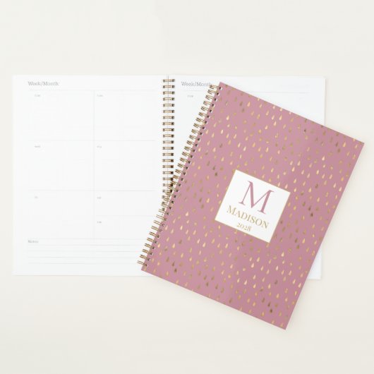 Pink Gold Raindrop Moderne Monogramme tendance (Devant avec enveloppe)