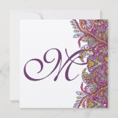 Pink Gold Raspberry Paisley Damask Floral Wedding Kaart (Achterkant)