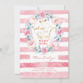 Pink & Gold Sip and See Baby Shower Invitations (Devant)