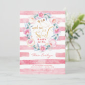 Pink & Gold Sip and See Baby Shower Invitations (Debout devant)