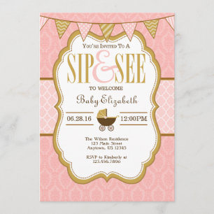 Pink Gold Sip Et Voir Invitation