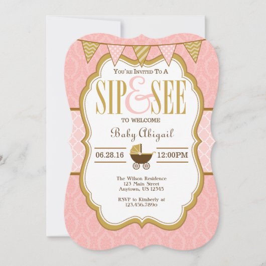 Pink Gold Sip Et Voir Invitation (Devant)