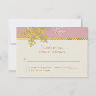 Pink Gold Snowflake Hiver Mariage Carte de réponse