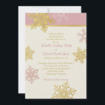 Pink Gold Snowflake Hiver Mariage Invitation<br><div class="desc">Vous pouvez facilement personnaliser le texte sur cette invitation de mariage d'hiver rose pâle et poussiéreux ou rose roux, or, ivoire ou champagne flocons de neige. Pour modifier le texte, utilisez les options de personnalisation. Vous pouvez également utiliser l'option customiser pour effectuer des modifications plus importantes du texte, y compris...</div>