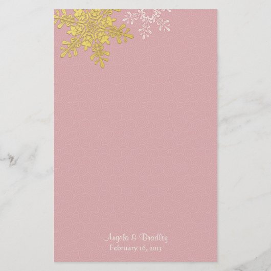Pink Gold Snowflakes Carte de menu de mariage hive (Dos)