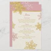 Pink Gold Snowflakes Carte de menu de mariage hive (Devant / Derrière)