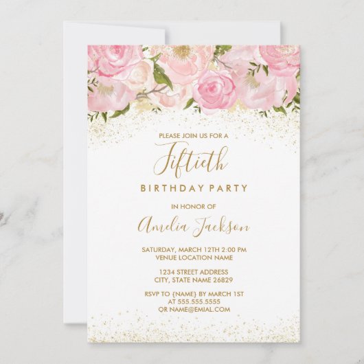 Pink Gold Sparkle Rose 50e anniversaire Invitation (Devant)
