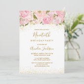 Pink Gold Sparkle Rose 90e anniversaire Invitation (Debout devant)