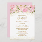 Pink Gold Sparkle Rose 90e anniversaire Invitation (Devant / Derrière)