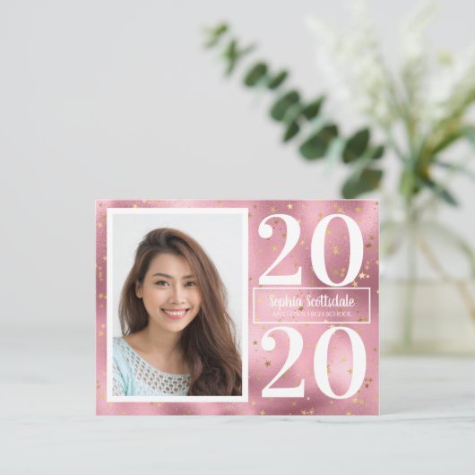 Pink Gold Stars Photo Graduation Faire-part (Debout devant)