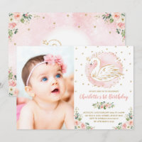 Pink Gold Swan Princess Floral Birthday Party