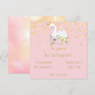 Pink & Gold Swan Princess Girls Birthday party Inv